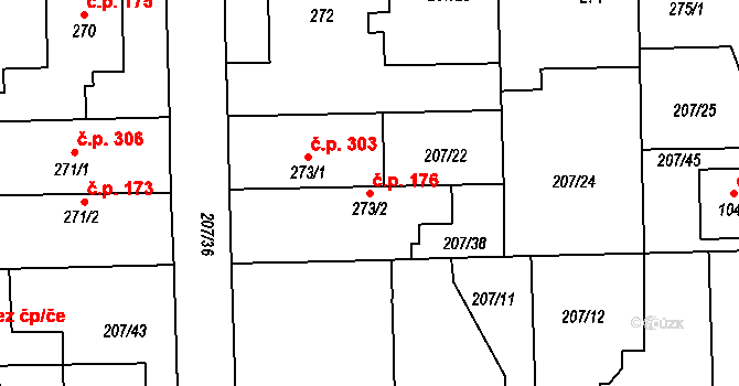 Horoměřice 176 na parcele st. 273/2 v KÚ Horoměřice, Katastrální mapa