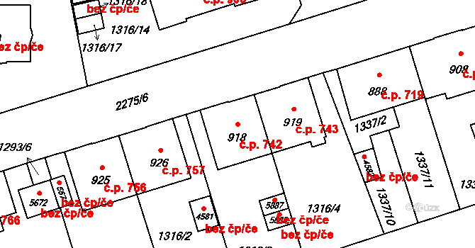 Šumperk 742 na parcele st. 918 v KÚ Šumperk, Katastrální mapa