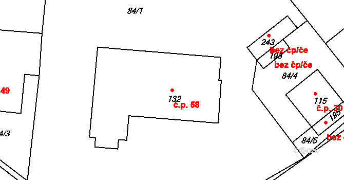 Petroupim 58 na parcele st. 132 v KÚ Petroupim, Katastrální mapa