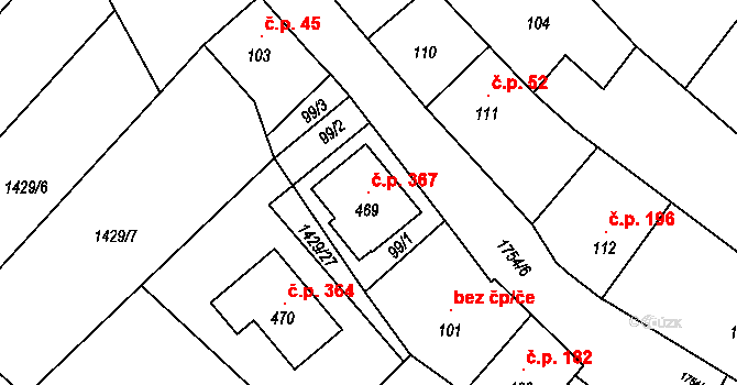 Načeradec 367 na parcele st. 469 v KÚ Načeradec, Katastrální mapa