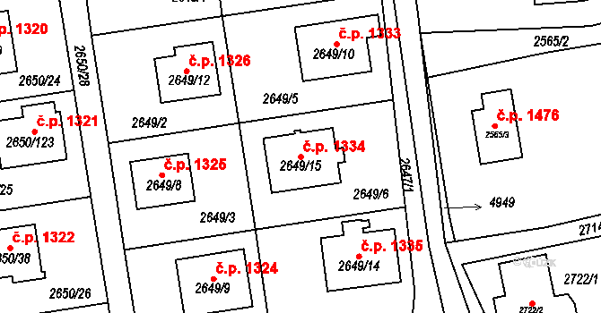 Frýdlant 1334 na parcele st. 2649/15 v KÚ Frýdlant, Katastrální mapa