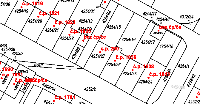 Boskovice 290 na parcele st. 4254/27 v KÚ Boskovice, Katastrální mapa