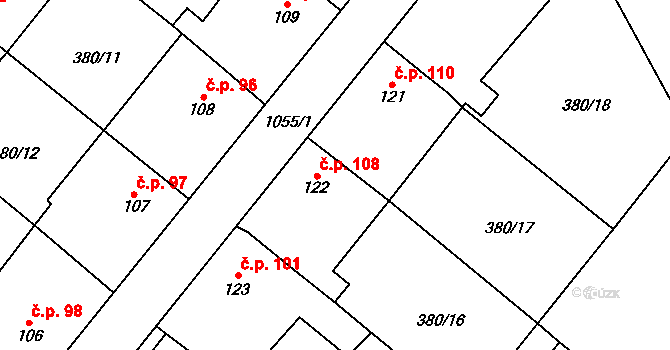 Svojšín 108 na parcele st. 122 v KÚ Svojšín, Katastrální mapa