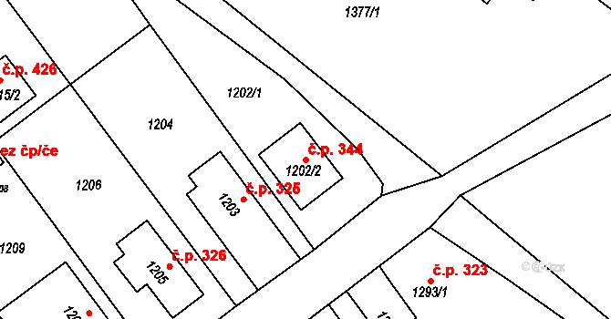 Velký Újezd 344 na parcele st. 1202/2 v KÚ Velký Újezd, Katastrální mapa