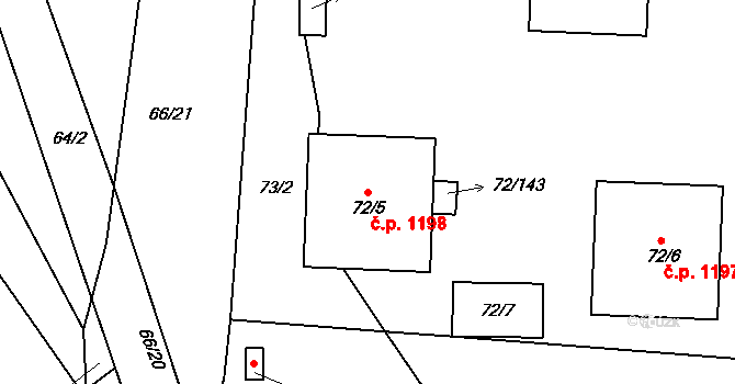 Hořovice 1198 na parcele st. 72/5 v KÚ Velká Víska, Katastrální mapa