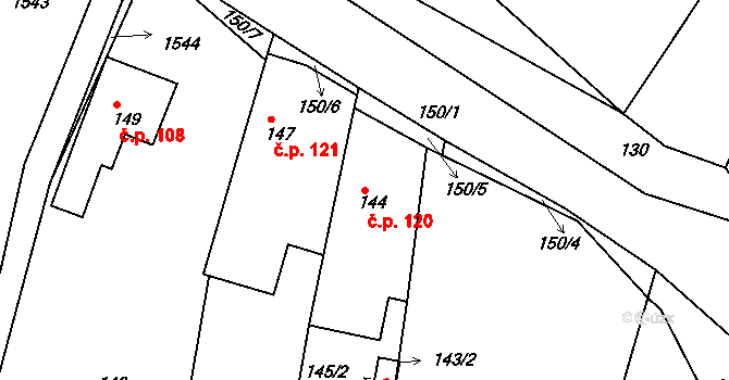 Tochovice 120 na parcele st. 144 v KÚ Tochovice, Katastrální mapa