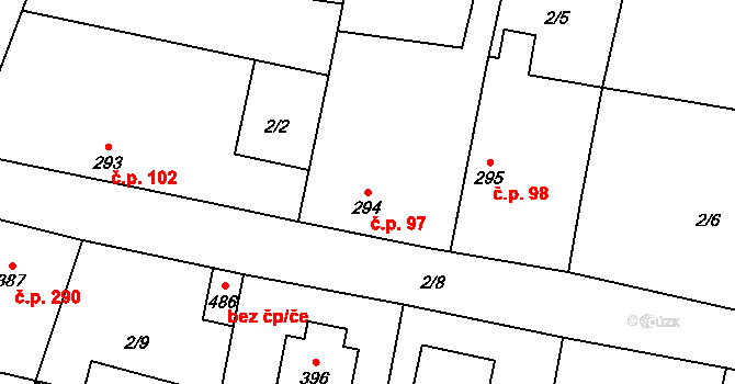 Vodochody 97, Straškov-Vodochody na parcele st. 294 v KÚ Vodochody, Katastrální mapa