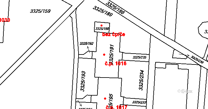 Lutyně 1016, Orlová na parcele st. 3325/191 v KÚ Horní Lutyně, Katastrální mapa