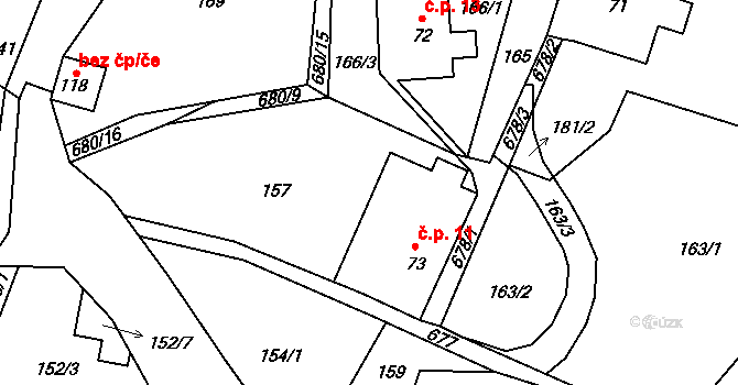 Štěpanice 11, Úbislavice na parcele st. 73 v KÚ Zboží u Nové Paky, Katastrální mapa