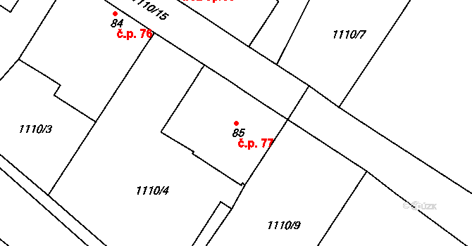 Drahov 77 na parcele st. 85 v KÚ Drahov, Katastrální mapa