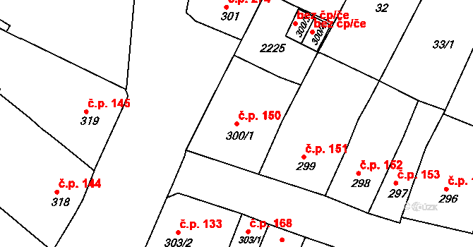 Prachatice II 150, Prachatice na parcele st. 300/1 v KÚ Prachatice, Katastrální mapa