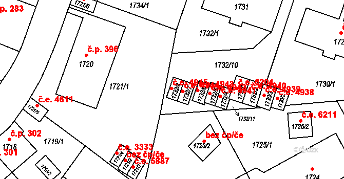 Klíše 4945, Ústí nad Labem na parcele st. 1732/8 v KÚ Klíše, Katastrální mapa