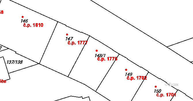 Ústí nad Labem-centrum 1776, Ústí nad Labem na parcele st. 148/1 v KÚ Ústí nad Labem, Katastrální mapa