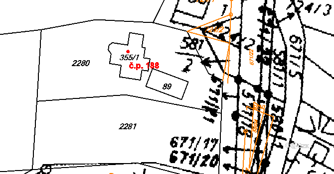 Dlouhoňovice 77 na parcele st. 89 v KÚ Dlouhoňovice, Katastrální mapa