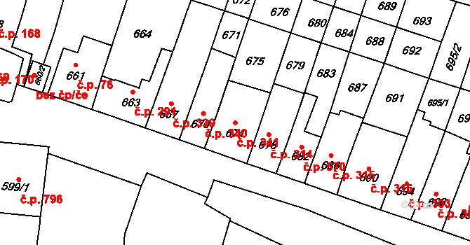 Tuřany 341, Brno na parcele st. 674 v KÚ Tuřany, Katastrální mapa