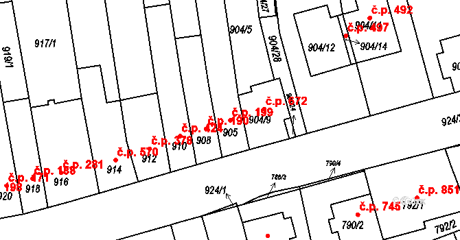 Jundrov 199, Brno na parcele st. 905 v KÚ Jundrov, Katastrální mapa