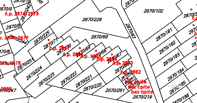 Teplice 2684 na parcele st. 2870/68 v KÚ Teplice, Katastrální mapa