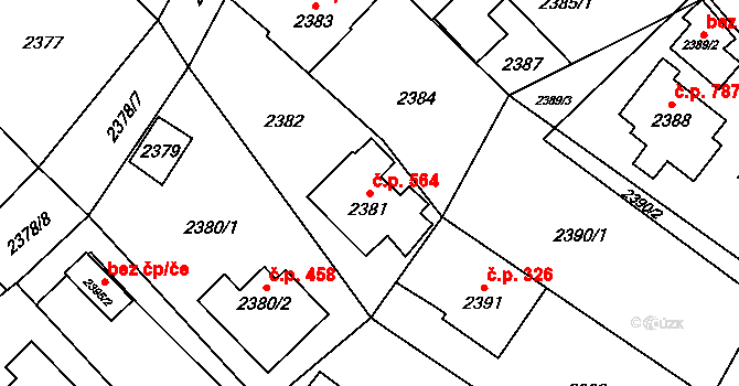 Jablunkov 564 na parcele st. 2381 v KÚ Jablunkov, Katastrální mapa