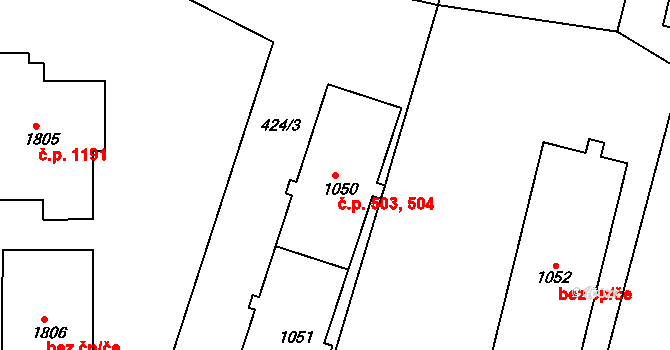 Litovel 503,504 na parcele st. 1050 v KÚ Litovel, Katastrální mapa