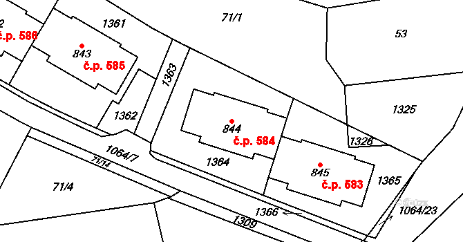 Veltrusy 584 na parcele st. 844 v KÚ Veltrusy, Katastrální mapa