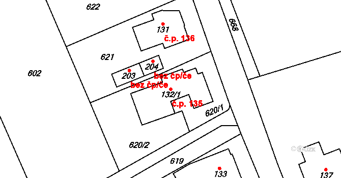 Malý Rohozec 135, Turnov na parcele st. 132/1 v KÚ Malý Rohozec, Katastrální mapa