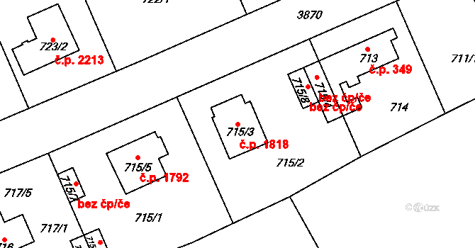 Horní Počernice 1818, Praha na parcele st. 715/3 v KÚ Horní Počernice, Katastrální mapa