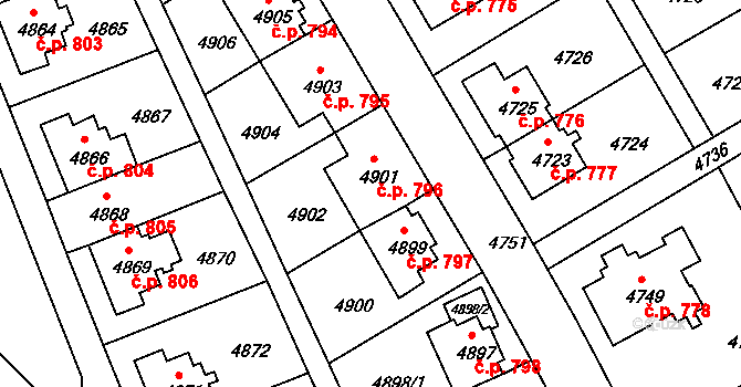 Záběhlice 796, Praha na parcele st. 4901 v KÚ Záběhlice, Katastrální mapa