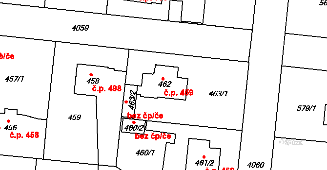 Modřany 459, Praha na parcele st. 462 v KÚ Modřany, Katastrální mapa