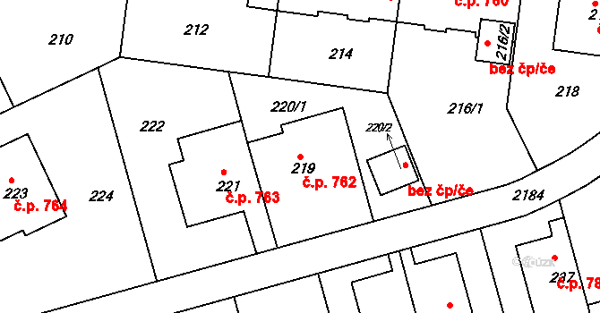 Střešovice 762, Praha na parcele st. 219 v KÚ Střešovice, Katastrální mapa