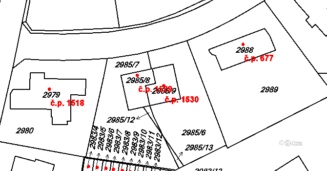 Dejvice 1530, Praha 20 na parcele st. 2985/9 v KÚ Dejvice, Katastrální mapa