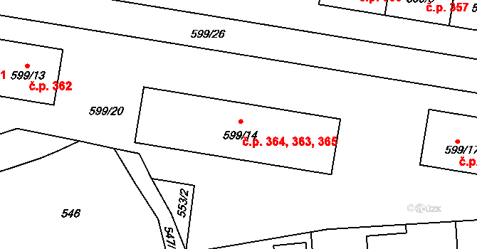 Prosek 363,364,365, Praha na parcele st. 599/14 v KÚ Prosek, Katastrální mapa