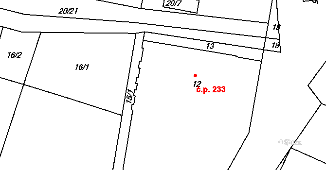 Záběhlice 233, Praha na parcele st. 12 v KÚ Záběhlice, Katastrální mapa
