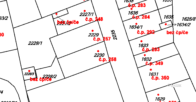 Příbram III 258, Příbram na parcele st. 2230 v KÚ Příbram, Katastrální mapa