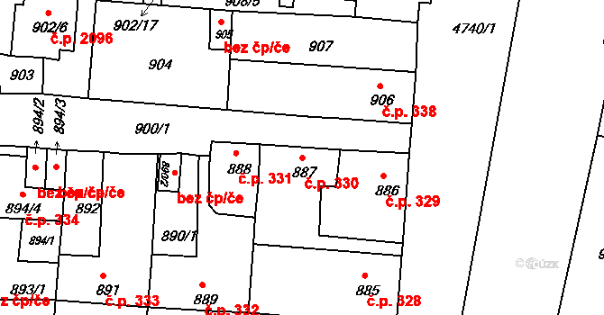 České Budějovice 3 330, České Budějovice na parcele st. 887 v KÚ České Budějovice 3, Katastrální mapa