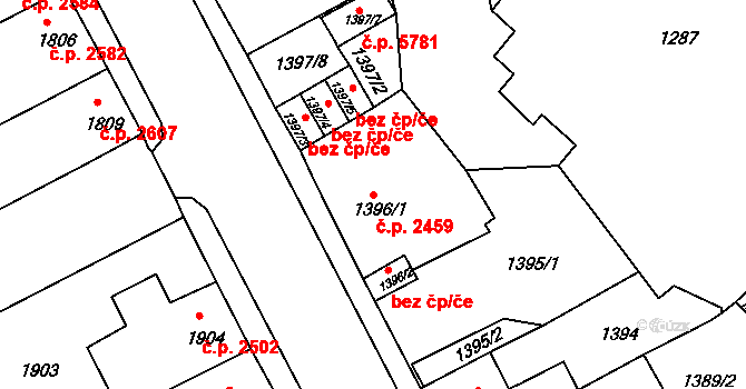 Chomutov 2459 na parcele st. 1396/1 v KÚ Chomutov II, Katastrální mapa