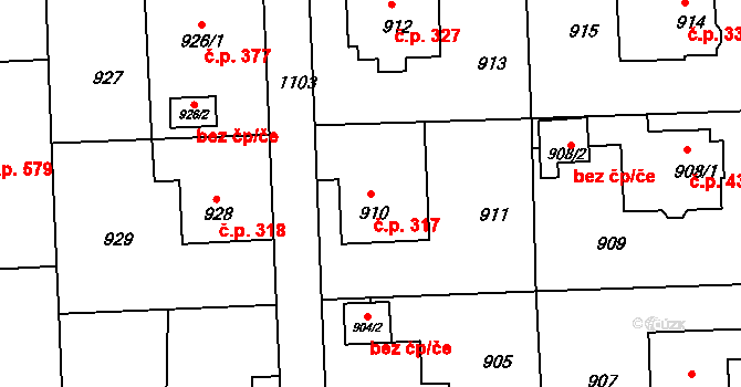 Liberec VII-Horní Růžodol 317, Liberec na parcele st. 910 v KÚ Horní Růžodol, Katastrální mapa