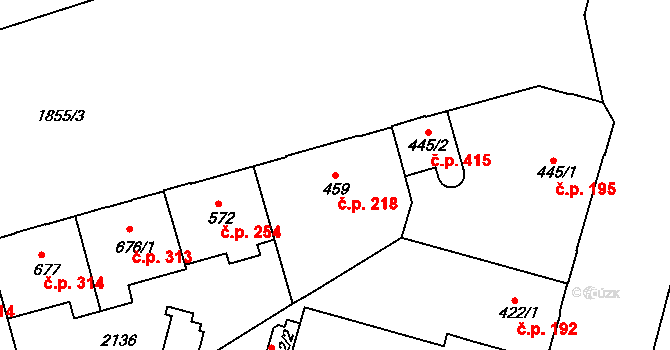 Pražské Předměstí 218, Hradec Králové na parcele st. 459 v KÚ Pražské Předměstí, Katastrální mapa