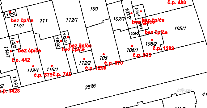 Doubravka 870, Plzeň na parcele st. 108 v KÚ Doubravka, Katastrální mapa
