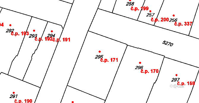 Vnitřní Město 171, Plzeň na parcele st. 295 v KÚ Plzeň, Katastrální mapa