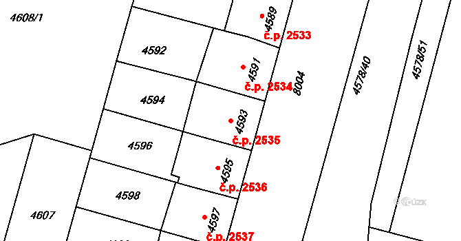 Prostějov 2535 na parcele st. 4593 v KÚ Prostějov, Katastrální mapa