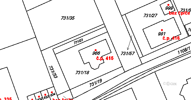 Velká Ledhuje 415, Police nad Metují na parcele st. 966 v KÚ Velká Ledhuje, Katastrální mapa