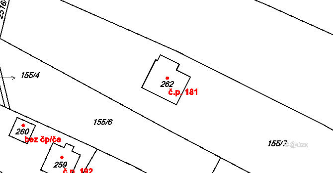 Kluky 181 na parcele st. 262 v KÚ Kluky u Písku, Katastrální mapa