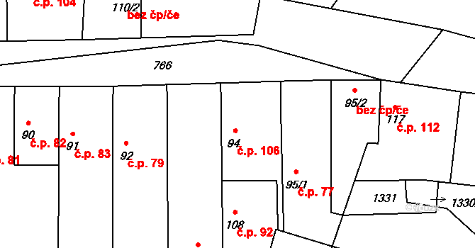 Krpy 106, Kropáčova Vrutice na parcele st. 94 v KÚ Krpy, Katastrální mapa