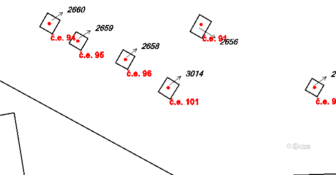 Hamrníky 101, Mariánské Lázně na parcele st. 3014 v KÚ Úšovice, Katastrální mapa