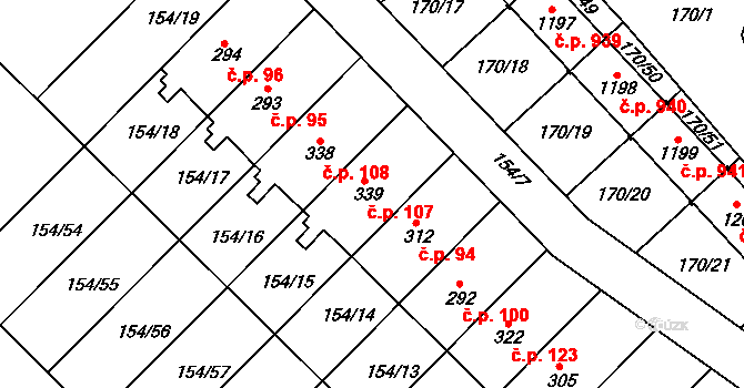 Pakoměřice 107, Bořanovice na parcele st. 339 v KÚ Bořanovice, Katastrální mapa