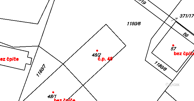 Partoltice 45, Neurazy na parcele st. 48/2 v KÚ Partoltice, Katastrální mapa