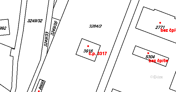 Zlín 3317 na parcele st. 3916 v KÚ Zlín, Katastrální mapa