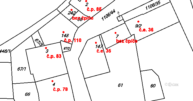 Černochov 35, Peruc na parcele st. 147 v KÚ Černochov, Katastrální mapa