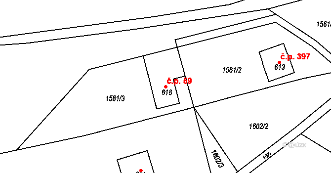 Domašov 59, Bělá pod Pradědem na parcele st. 618 v KÚ Domašov u Jeseníka, Katastrální mapa