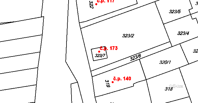 Krčmaň 173 na parcele st. 323/7 v KÚ Krčmaň, Katastrální mapa